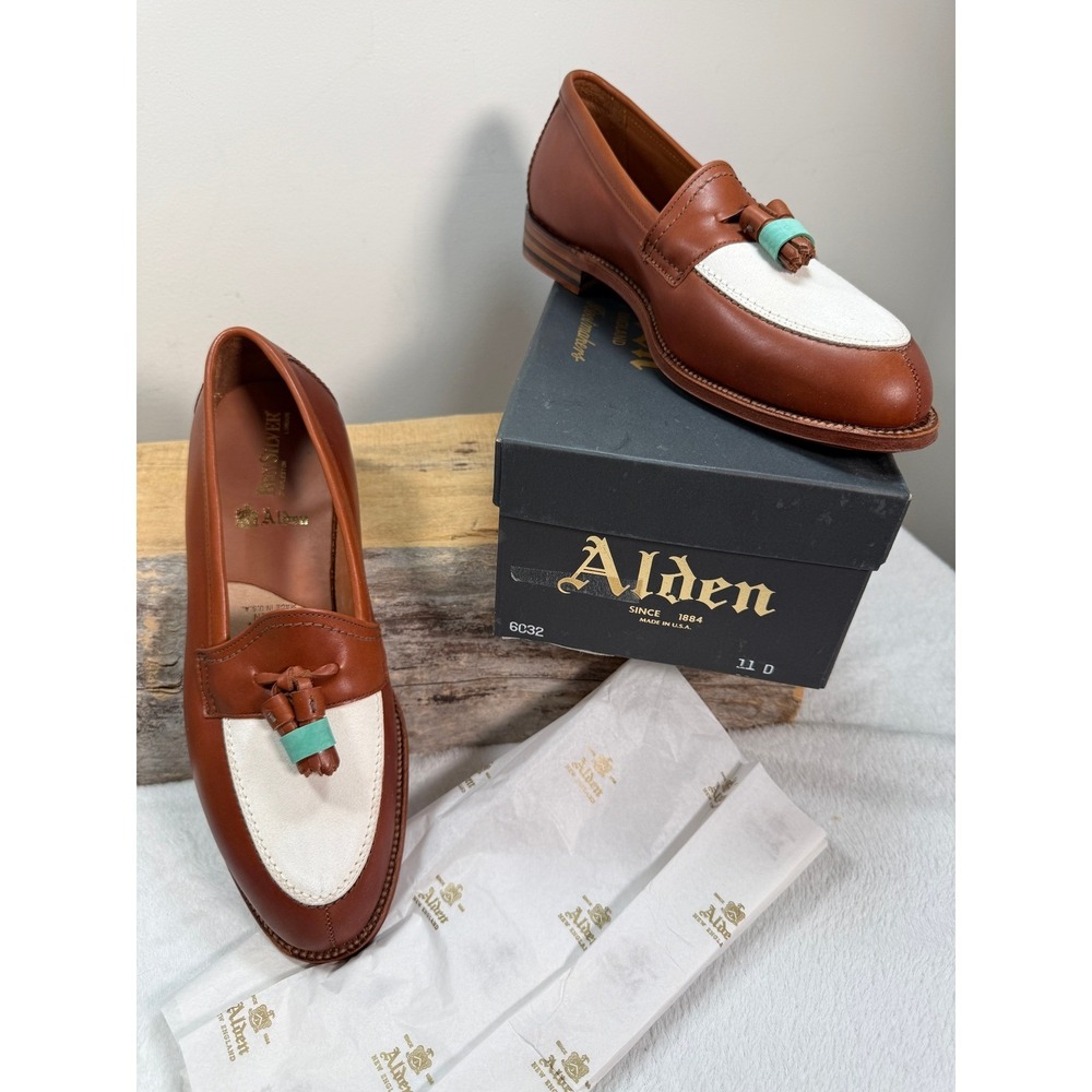 Alden x Ben Silver Mens 11 D Tassel Loafers 6032 British Tan White Leather USA